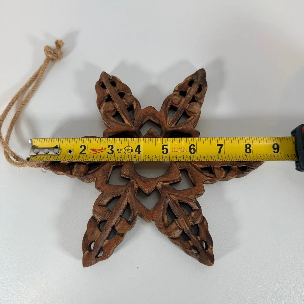 Hand Carved Wooden Star / snowflake Ornament Rustic‎ Boho Decor
